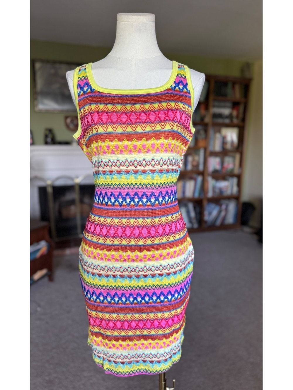 PrettyGarden Women’s Size L Multicolor Striped Knit Mini Dress Back Cutout